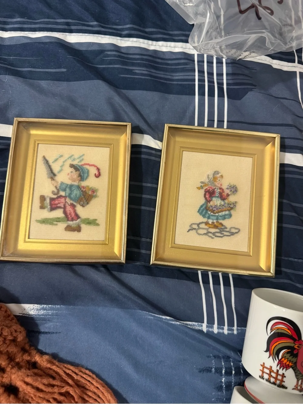 Hummel Gold Framed Cross-Stitch Kids Pair - Blue, Red, Green